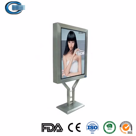 Huasheng design personalizado led publicidade lightbox sinal acrílico frente de aço inoxidável retorno 3d led caixas de luz publicidade